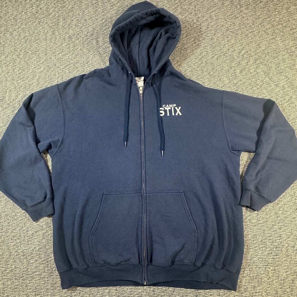 Mens 2XL Navy Blue Camp Stix Graphic Full Zip Hoodie Sweatshirt